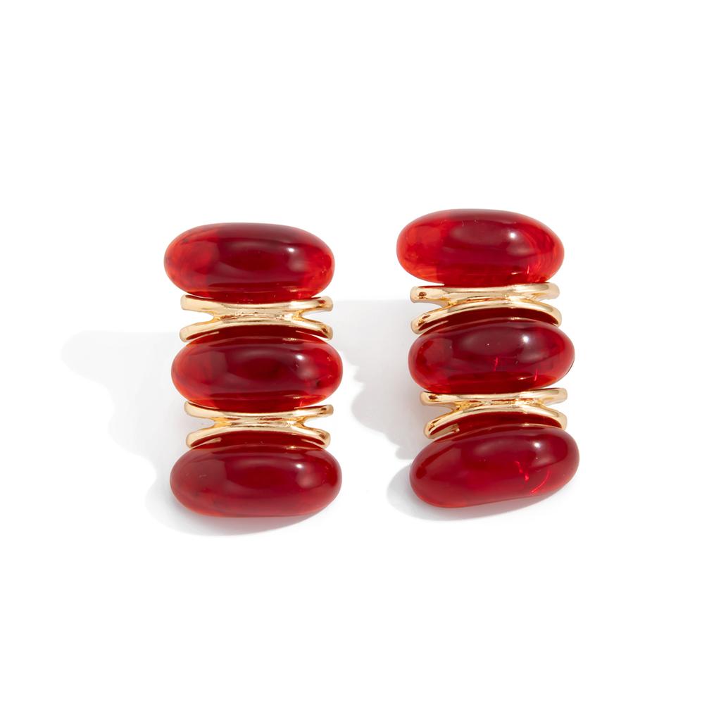 SHIXIN Creative Red Resin Acrylic Stud Earrings for Women Vintage Elliptical Geometric Piercing Earrings New Year Party Jewelry