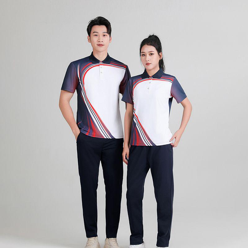 Unisex Quick-Dry Badminton & Table Tennis Set: Breathable Lapel Short-Sleeve T-shirt, Sweat-Absorbent Sports Uniform for Men & Women