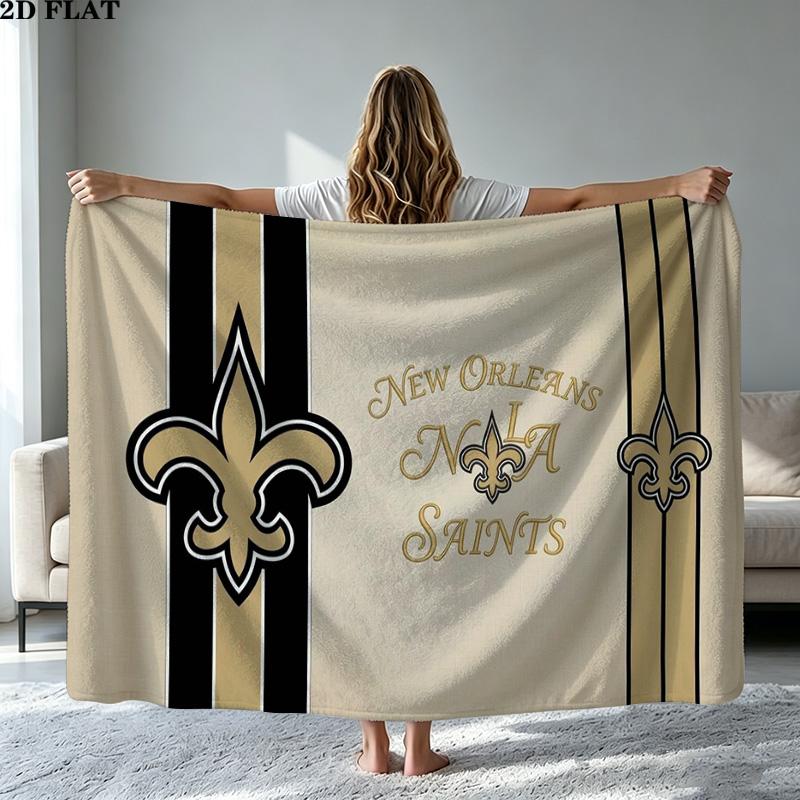 New Orleans Saints Logo Print Flannel Blanket High Quality Warm Comfortable Cover for All Seasons Perfect for Gifts Home Decor