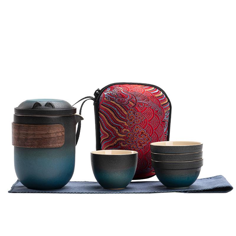 Compact Kuaike Travel Tea Set: One Pot, Four Cups, Portable Gongfu Brewing for Camping & Outdoors