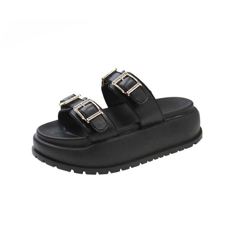 

2025 summer new thick-soled belt buckle women s sandals student casual fashion Harajuku muffin bottom tide slippers women 40 чорний