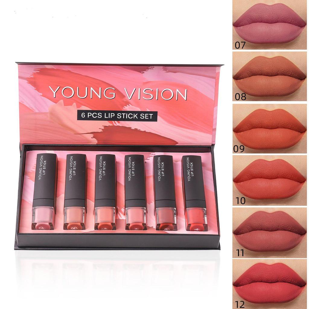 6-Piece Matte Lipstick Set In 6 Stunning Shades - Non-Drying, Non-Sticky Formula for All-Day Comfort