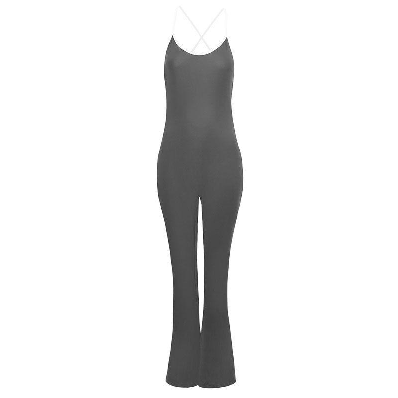 AD042 New Sexy Casual Sport Yoga Backless Solid Color Jumpsuit