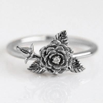 1 stuks Vintage Rosé Koperen Ring met Niche Bloemen, Antieke Ring, Kunst Blad Design