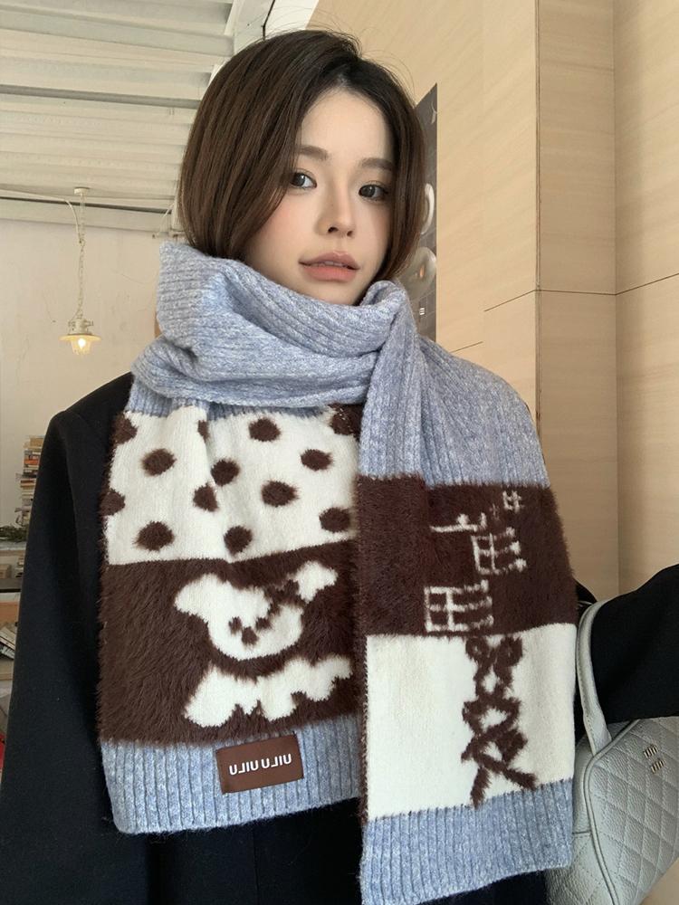 Winter Cute Knitted Women Scarf Headscarf Ladies Casual Animal Dog Print Warm Soft Scarve Mujer Foulard Wrap Shawl Korean New