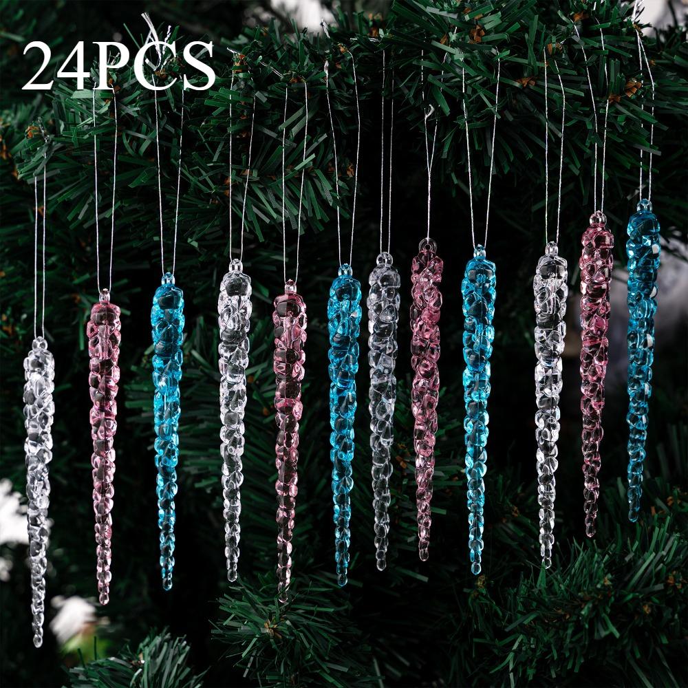 24 Pieces of Creative Christmas Acrylic Simulated Icicles Christmas Tree Hanging Decorations, Suitable for Christmas Home Decora