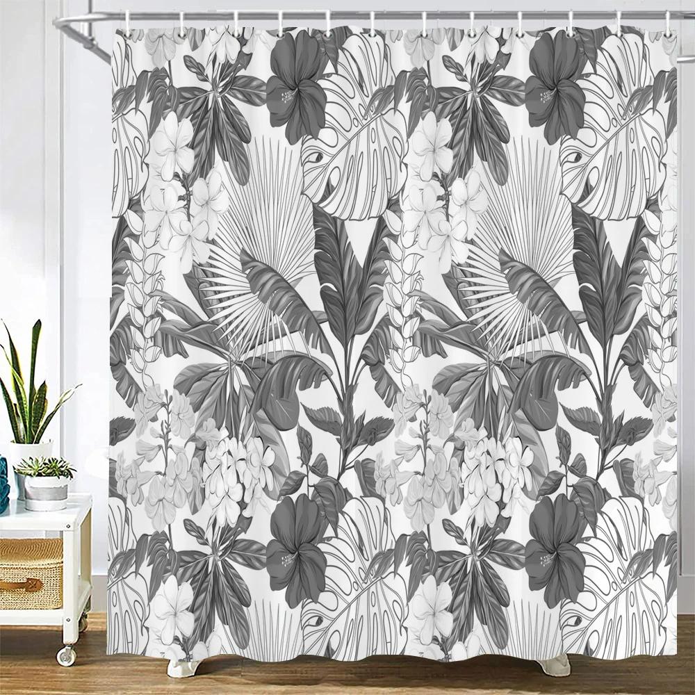 Tropikalny Zielony Liść Rośliny Palma Zasłony Prysznicowe Zasłona Łazienkowa Frabic Wodoodporny Poliester Zasłona Łazienkowa z Haczykami