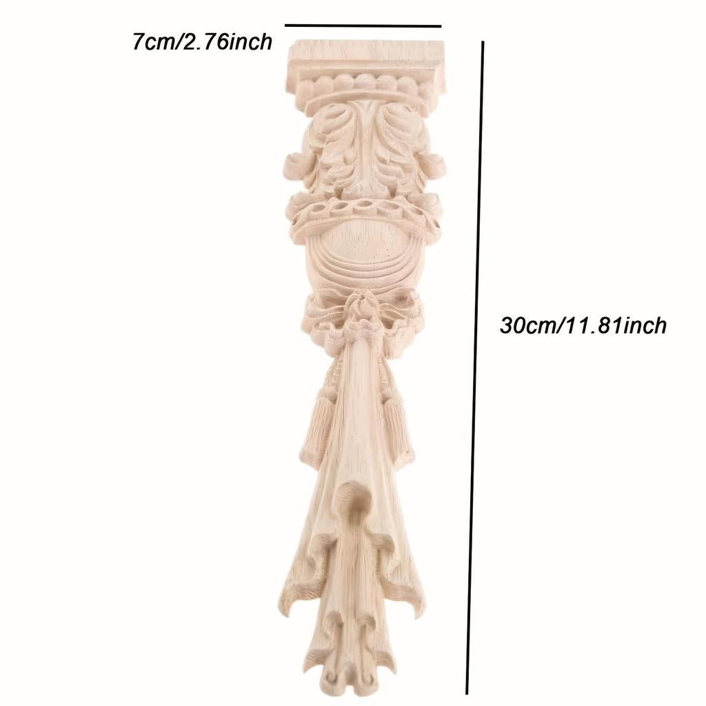 2pcs Wood Carved Appliques Onlays Unpainted Carving Decals Mouldings Trim Rome Column Wall Decor, 30x7cm/11.81"x2.76"