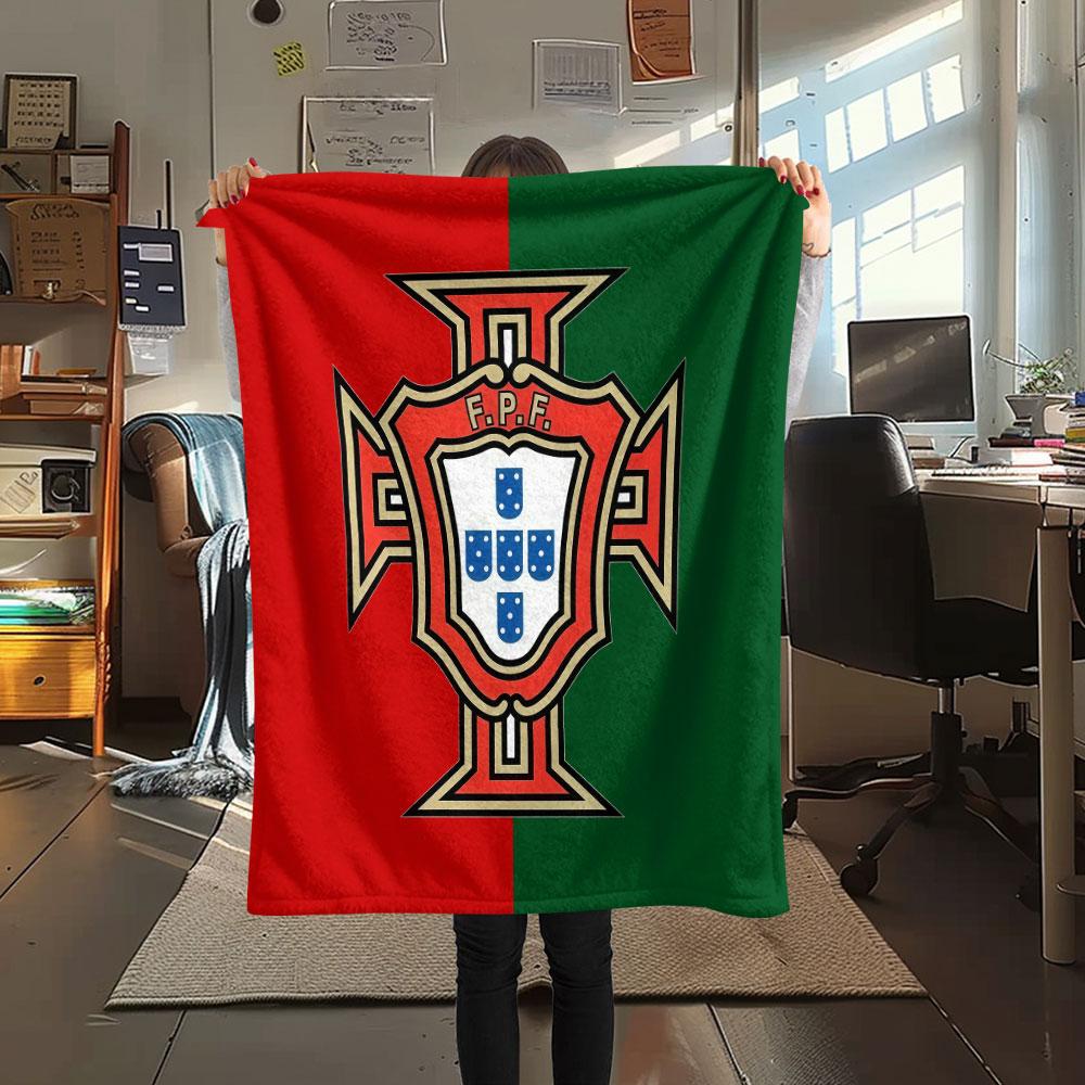 Coperta in Flanella Stampata Calcio Portogallo, morbido plaid per camera da letto divano, lavabile, merchandising tifoso di calcio, ottimo regalo.