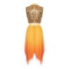 Womens Worship Praise Dance Dress Shiny Sequine Sleeveless Bodice Gradient Mesh Irregular Hem Lyrical Costume