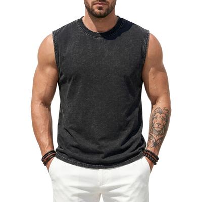 Herre Vintage Vasket Ermeløs Tank Topp Rund Hals Ledig Passform Avslappet Treningsstudio Sportsvest Sommer Daglig Bruk Streetwear