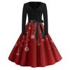Women's Fashion V-Neck Relaxed-Fit Christmas Print Long-Sleeved Dress
