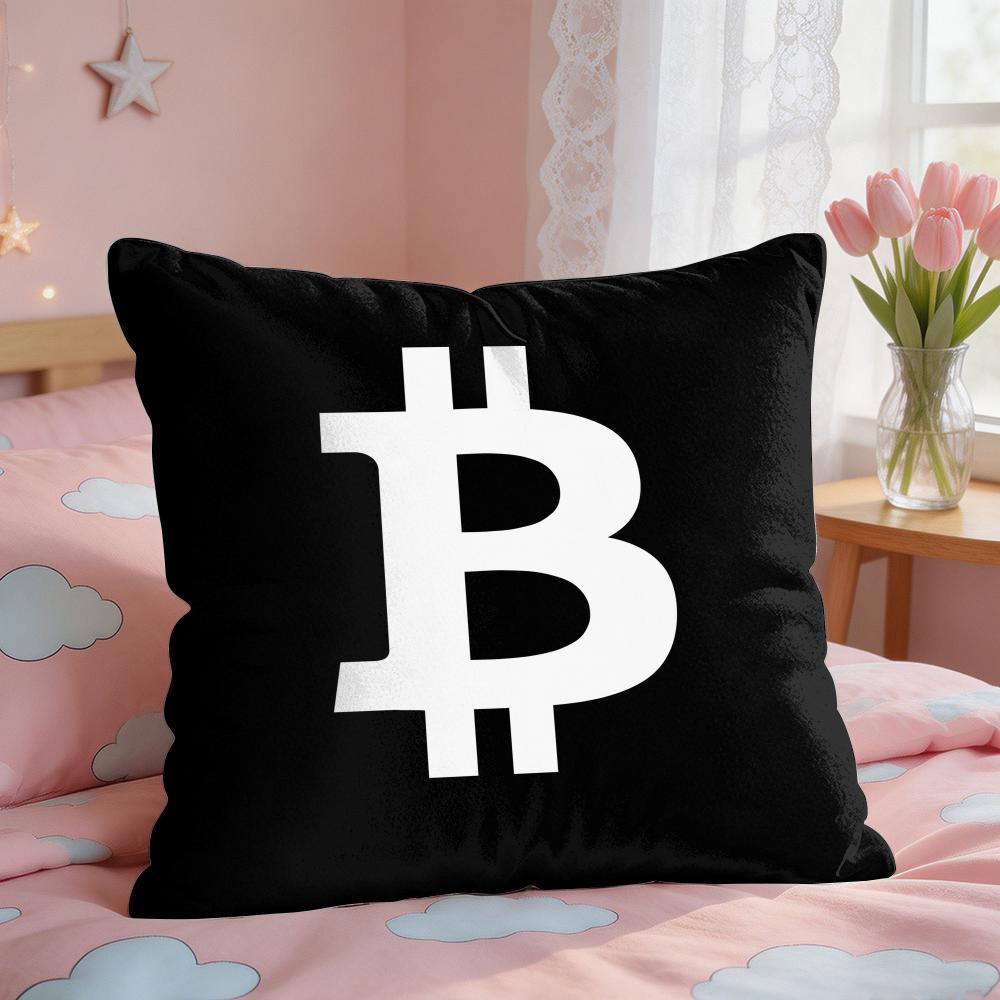 Bitcoin Btc Logo Cool Cushion Cover Square Short Plush Pillow Case Living Room Sofa Home Decor Funda X