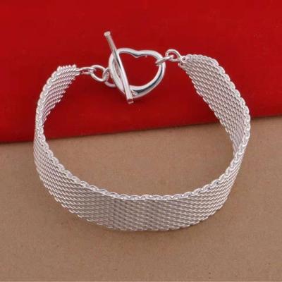 Fashion Personalized Jewelry S925 Silver Plated Women's Heart TO Buckle Mesh Watch Bracelet