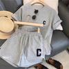 Bestselling Casual Letter Print Sportswear Set with Round Neck, Short Sleeves, and Drawstring Shorts - Perfect for Home or Outings