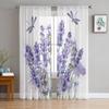 Farm Fialová Čerstvá Květina Levandule Kolo Tyl Průsvitné Okenní Závěsy do Obývacího Pokoje Ložnice Tylové Voálové Závěsy Dekorace