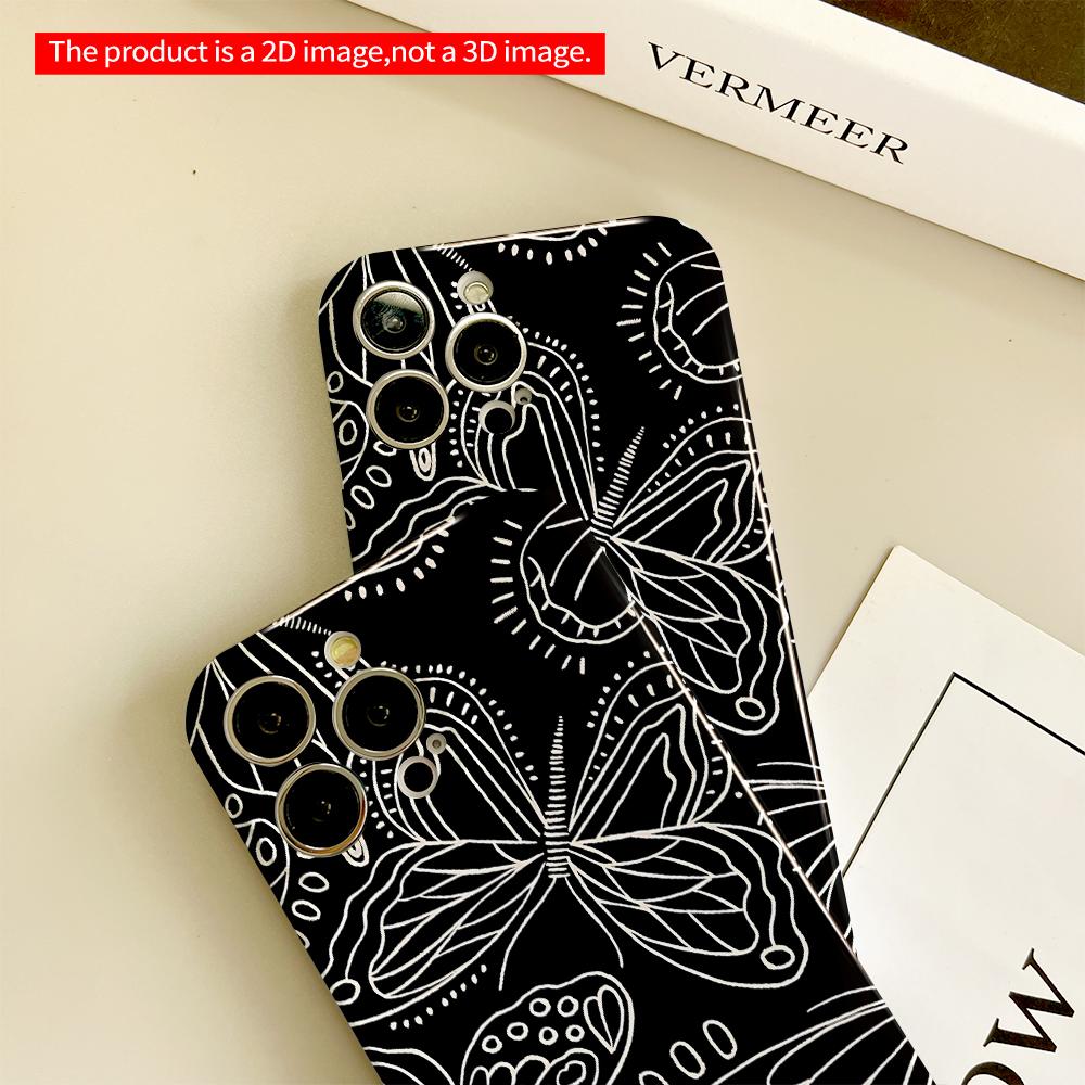 Black & White Butterfly Pattern Phone Case All Inclusive Film Hard Phone Case, Compatible with iPhone 18 Pro Max 17 16 15 14 13 12 11