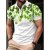 Lapel Golf Shirt with Men's Clover Pattern Printed Short Sleeve