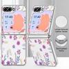 Cartoon Flowers Pattern Case For Samsung Galaxy Z FlIP 7 FE 6 5 Z Flip7 Flip6 Flip5 Luxury Plating PC+PU Leather Hybrid Folding Phone Cover