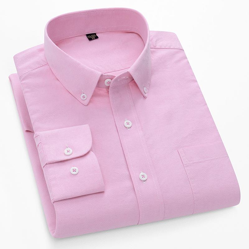 New High Quality Cotton Men's Shirts Business Casual Button Lapel Long Sleeve Shirt Breathable Pocket Oxford Lattice Work Shirt