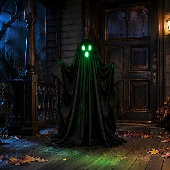 Lawn Ghost Decorations Halloween Light Up Decoration, Lighted Spooky with String Light, Standing Black for Outdoor Garden Yard Porch Decor