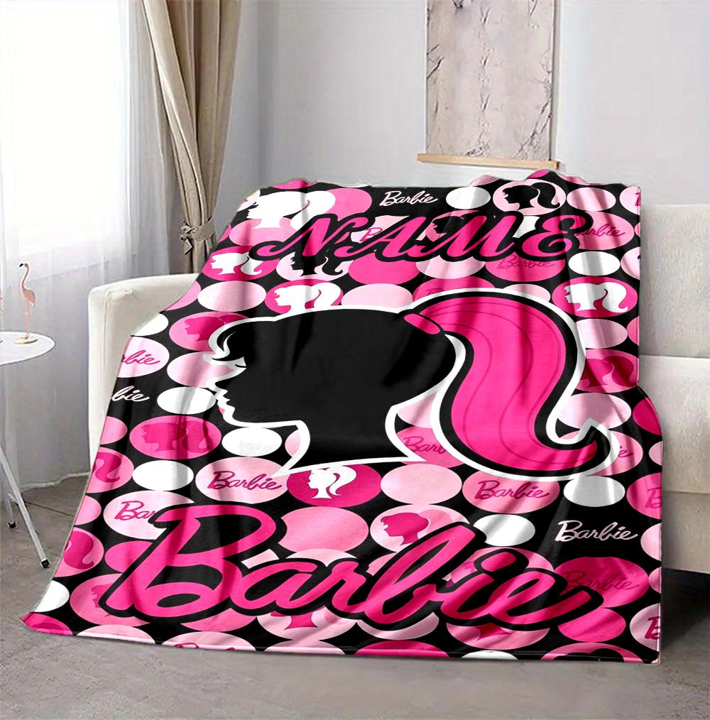 Custom Name Pink Barbie Flannel Blanket Throw Blanket Soft Warm Sofa Bed Home Decor Unique Gift
