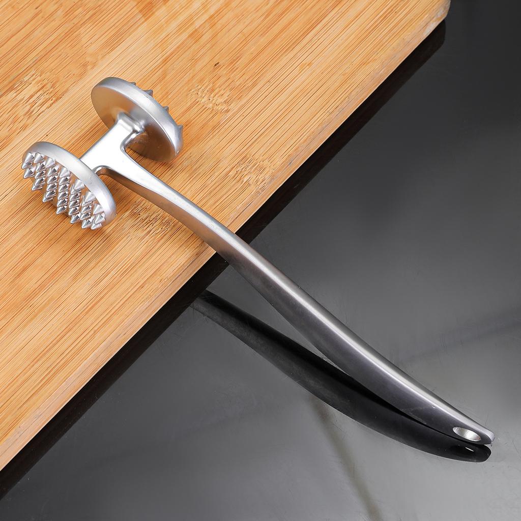 Meat Tenderizer Hammer, Zinc Alloy Solid Double-Sided Mallet with Stainless Steel Finish & Non-Slip Handle for Pounding