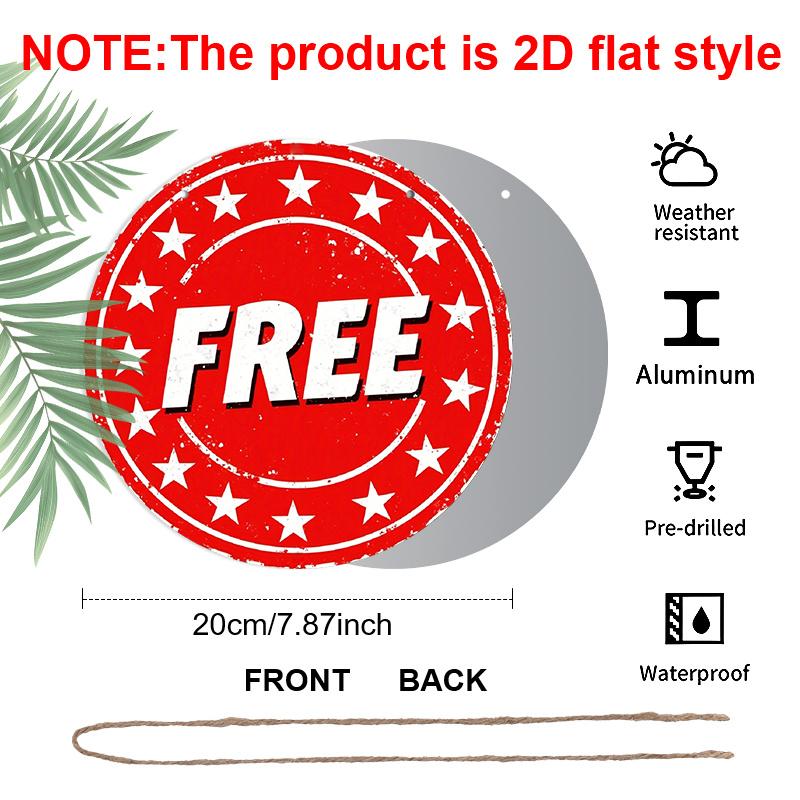 2D Flat, 1pc Round "FREE" Aluminum Hanging Sign, Red Vintage Star Border Design, Retro Metal Door Hanger, Perfect for Business Storefront, Shop