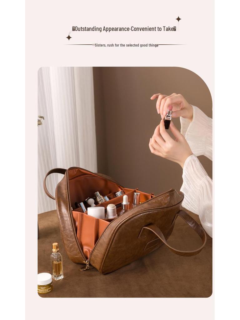 2025 Ölwachsleder Damen Kosmetiktasche - Große Kapazität, Wasserdicht, Leichter Luxus, Tragbare Reise-Toilettentasche
