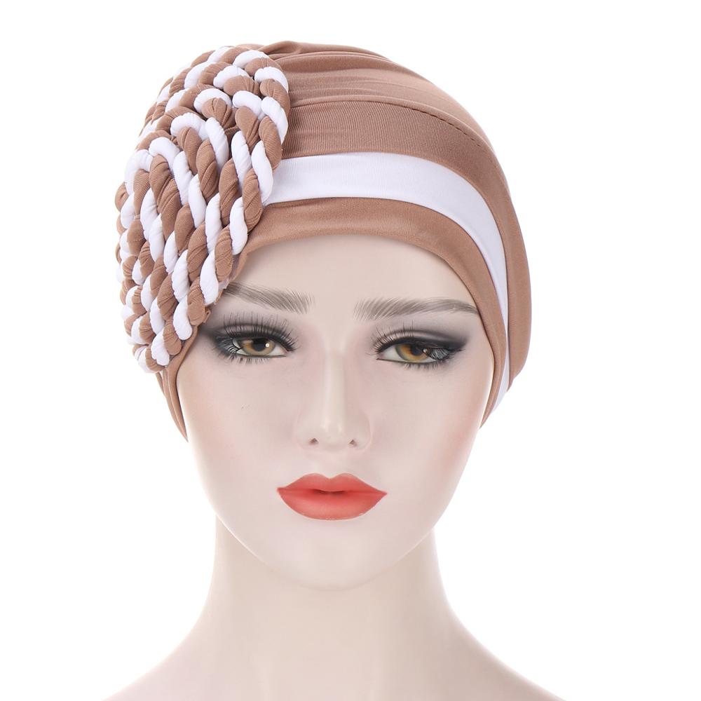 two-color trendy India turban bonnet arab wrap head scarf ready to wear hijab hat muslim headdress woman Inner hijab caps