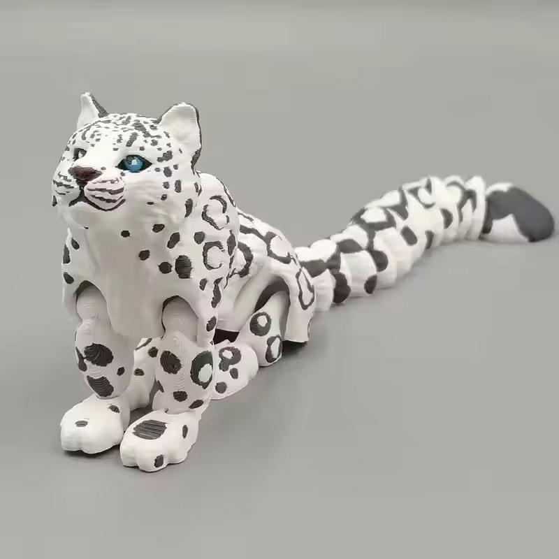 New 3D Printed Snow Leopard Model Simulation Multi-joint Movable Wild Animals Figurines Miniatures Home Decoration Crafts Figurines