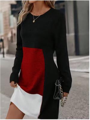 Novedad Otoño e Invierno 2025 Moda Femenina Estampado y Teñido 3D Vestido de Manga Larga Cuello Redondo ceñido a la cadera Edición Limitada San Valentín