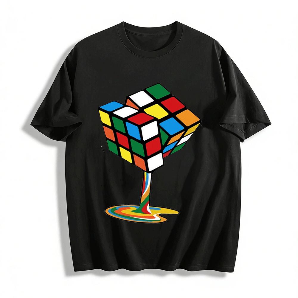 Melting Rubik s Cube Graphic Print Trendy Unisex Casual T-Shirt Pure cotton T-shirt XXS