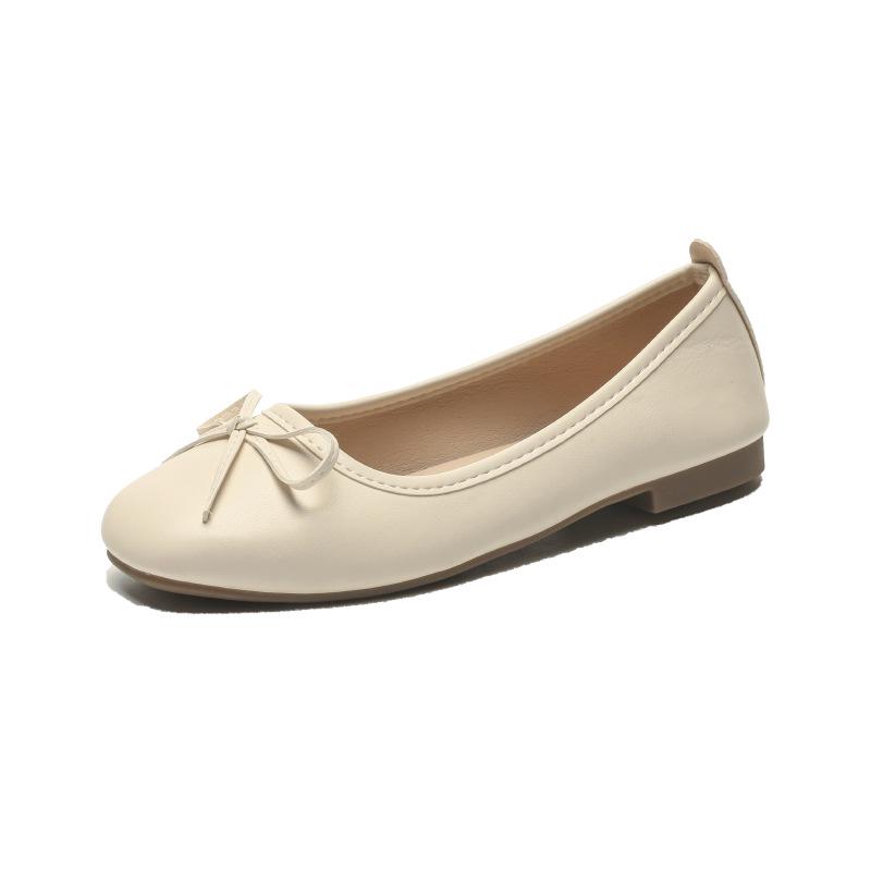 Women's Soft Leather Bowknot Ballet Flats – Comfortable, Lightweight, Four Seasons, with Small Square Toe and Soft Sole.