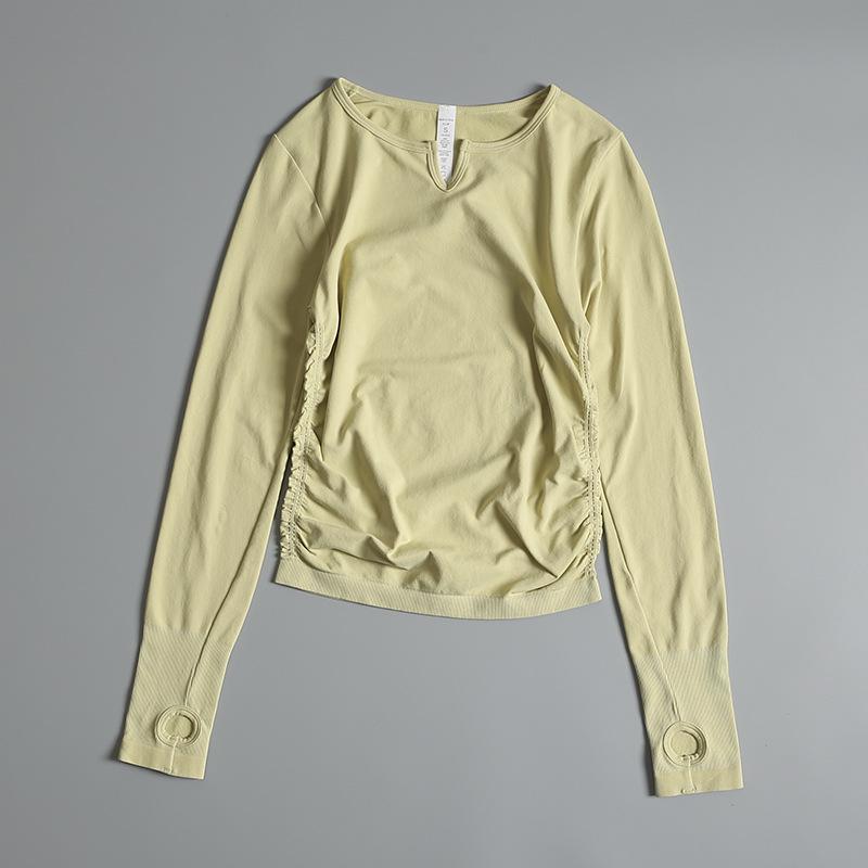 

Женский топ облегающего кроя с длинными рукавами и V-образным вырезом для занятий йогой и пилатесом осень/зима L зелёный