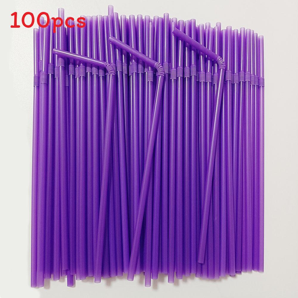 Food Grade Colored Flexible Plastic Drinking Straws For Juice And Milk Tea 100 Pack