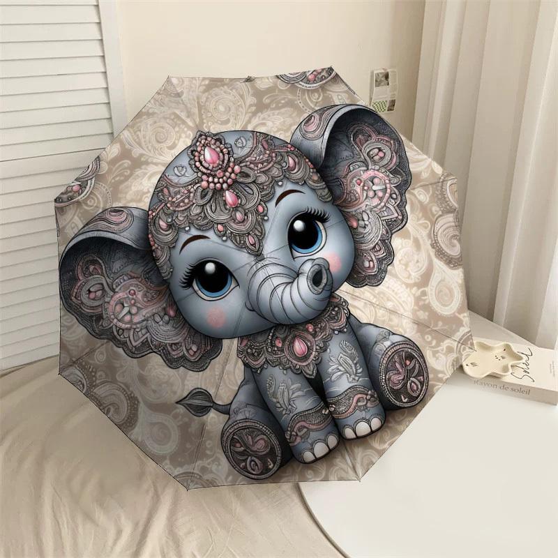 

1PC Elephant Pattern Umbrella-8-Rib Reinforced Portable Folding Travel Suitable for All Seasons Outdoor Daily Use Is an Ideal Choice -F384