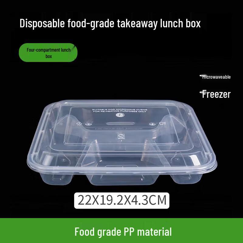 WS Weisheng Transparente Einweg-Lunchbox mit 4 Fächern