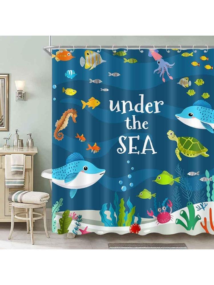 

Fun Whale Bathroom Shower Curtain Sets Kid S Polyester Cartoon Blue Sea Ocean Fish Shower Curtain Sets 12 Hooks Lovely Under The W60H190(CM)-1 Pcs