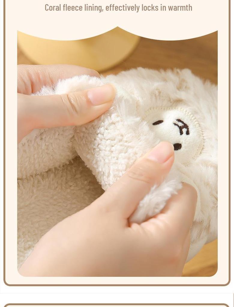 Plush Cartoon Lamb Heart Slippers for Couples - Cozy Indoor Winter Footwear for Women & Men