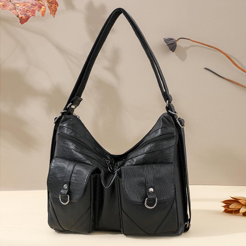 Middle Aged Women's Bag New Fashionable Women's Bag Soft Leather Large Capacity Single Shoulder Crossbody Bag Multi-layer Backpack
