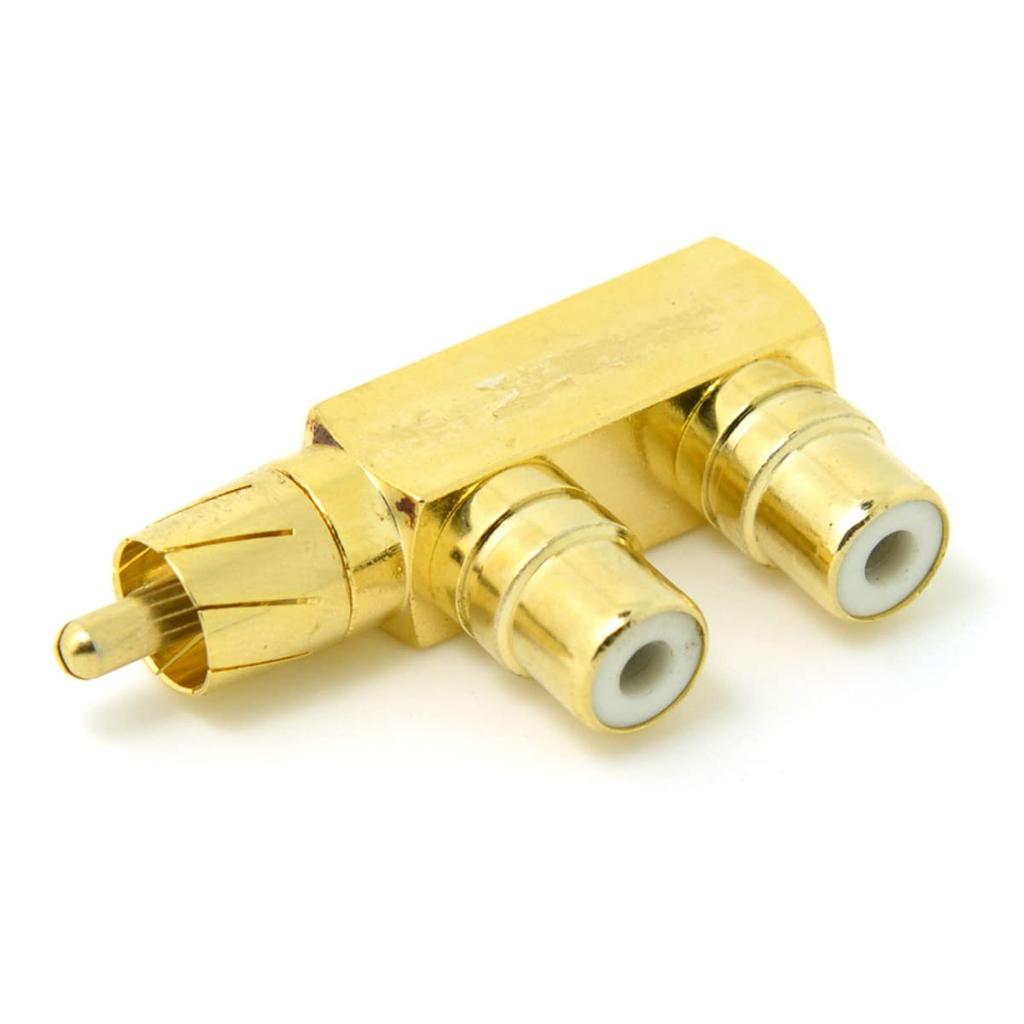 chenyang AV Audio Splitter Plug RCA 1 Male to 2 Female F Gold 90 Degree Angle Adapter, Connectors, Plated,