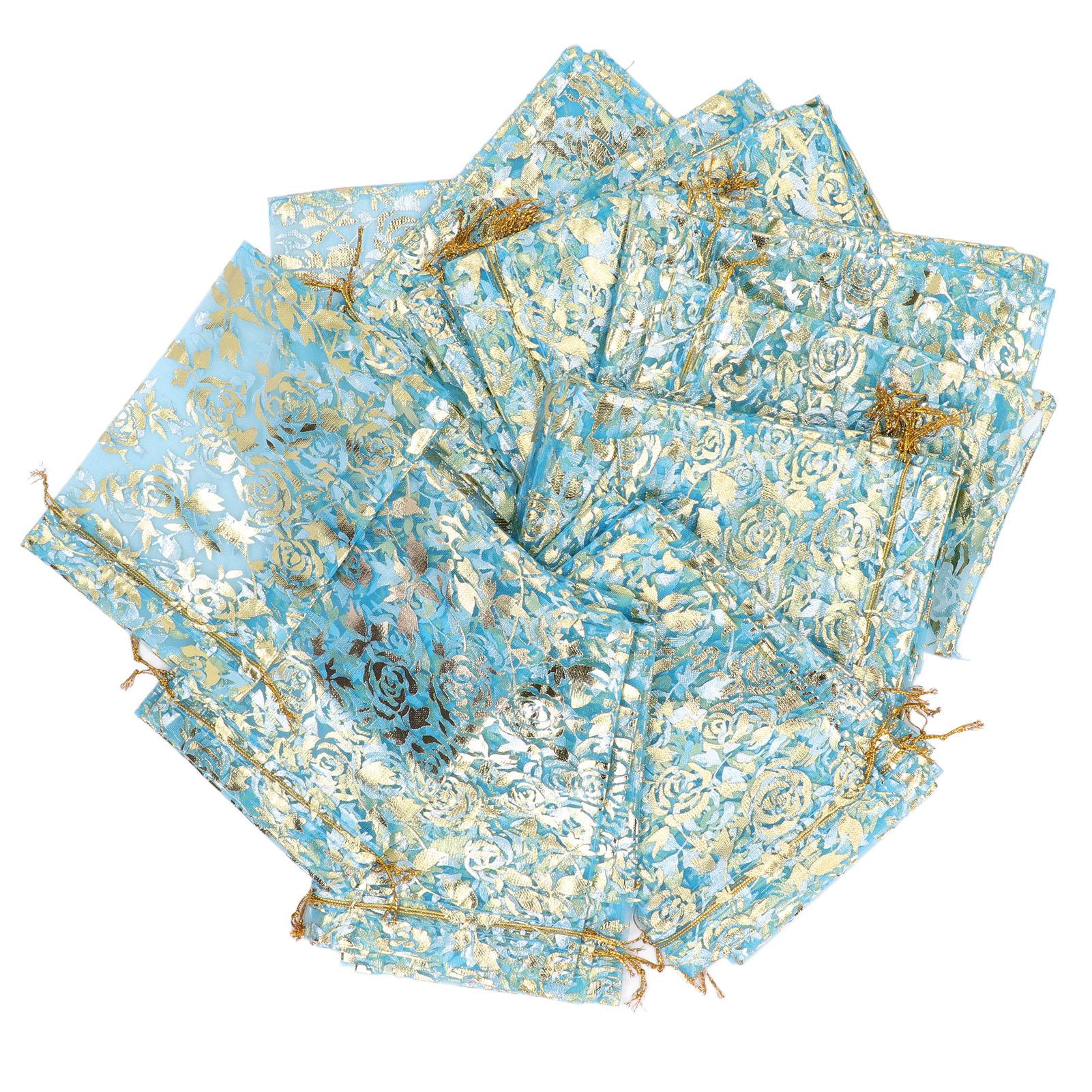 

200 шт. мешочек из органзы с завязками на шнурке и принтом роз 6,3x4,3 дюйма, сетчатые подарочные пакеты, органза, сетка для украшений Blue