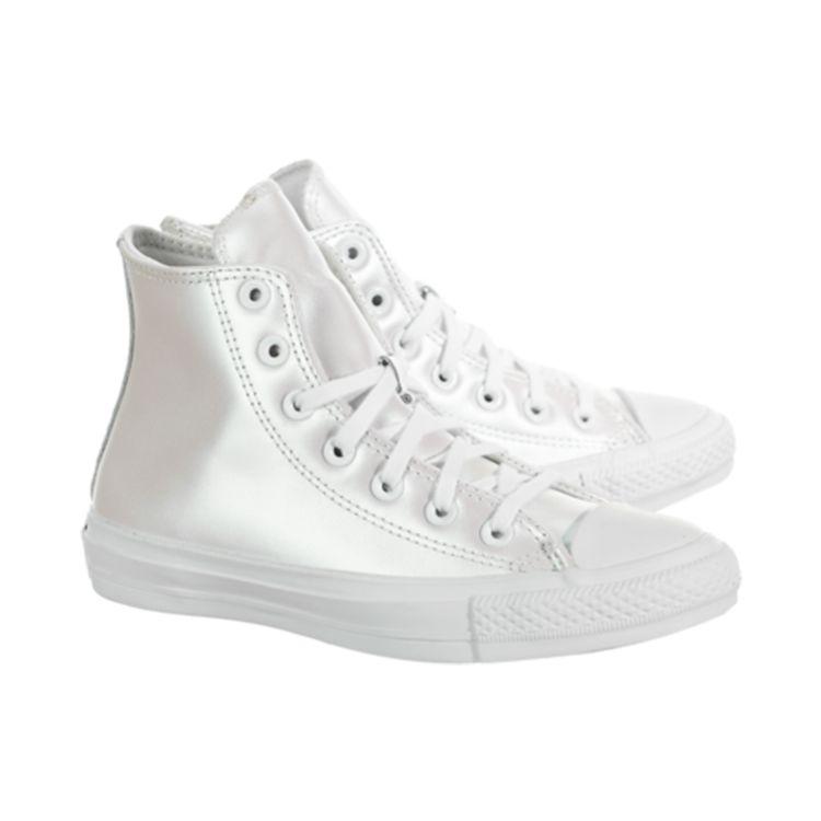 Converse Chuck Taylor All Star Iridescent Leather High-Top Skate Shoes Women Sneakers Silver 566094C