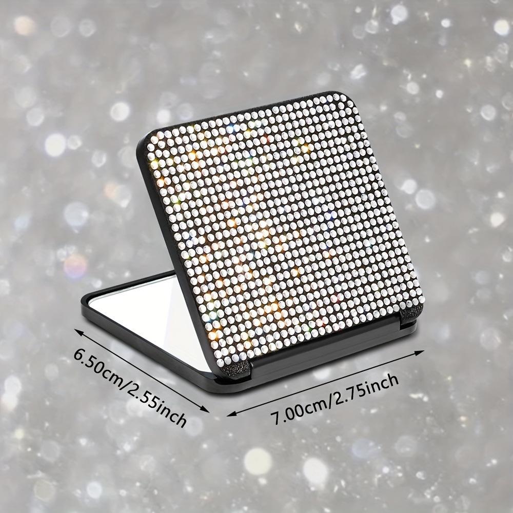 Modischer Tragbarer Kosmetikspiegel mit Strasssteinen, Kosmetikspiegel, Geschenk + Körper Flip Quadratischer Spiegel Handheld Doppelseitig Faltbar