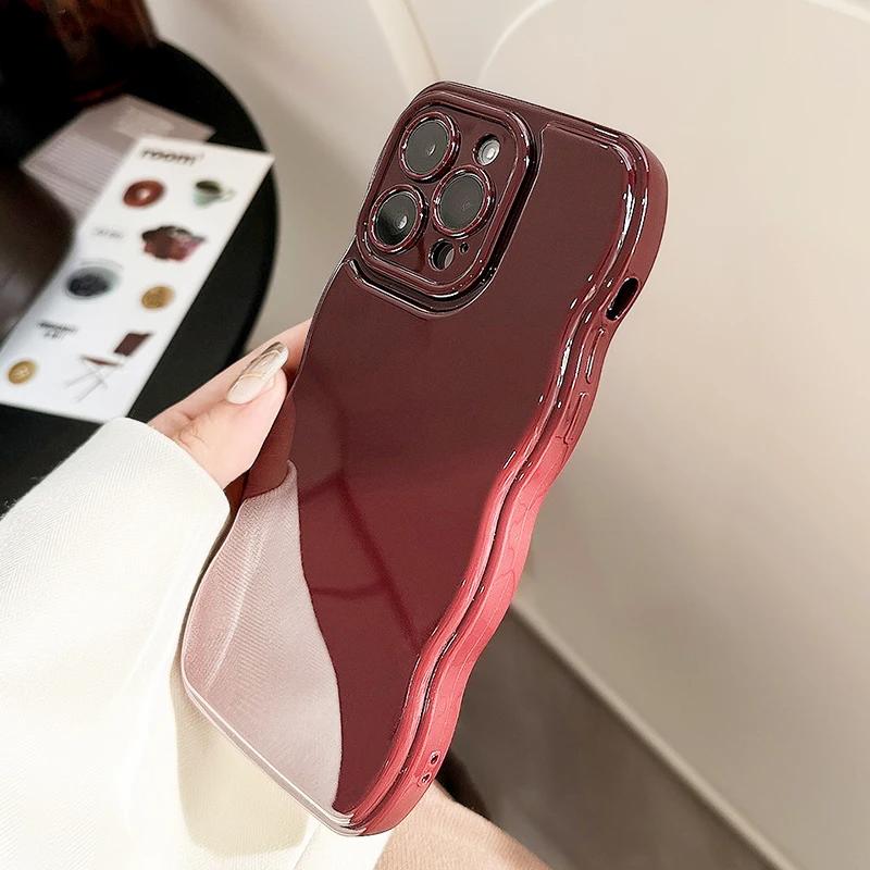 Retro Wine Red Wavy Edge Phone Case for iPhone 17 Air 16 Pro Max/15/14 Plus | Soft Silicone Protective Bumper Cover