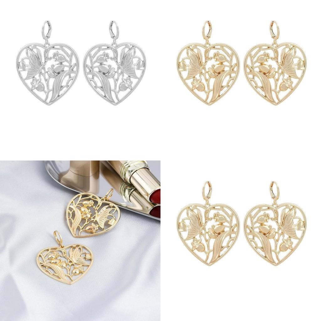 Alloy Heart Pendant Earrings With Butterfly Flower Design Women For