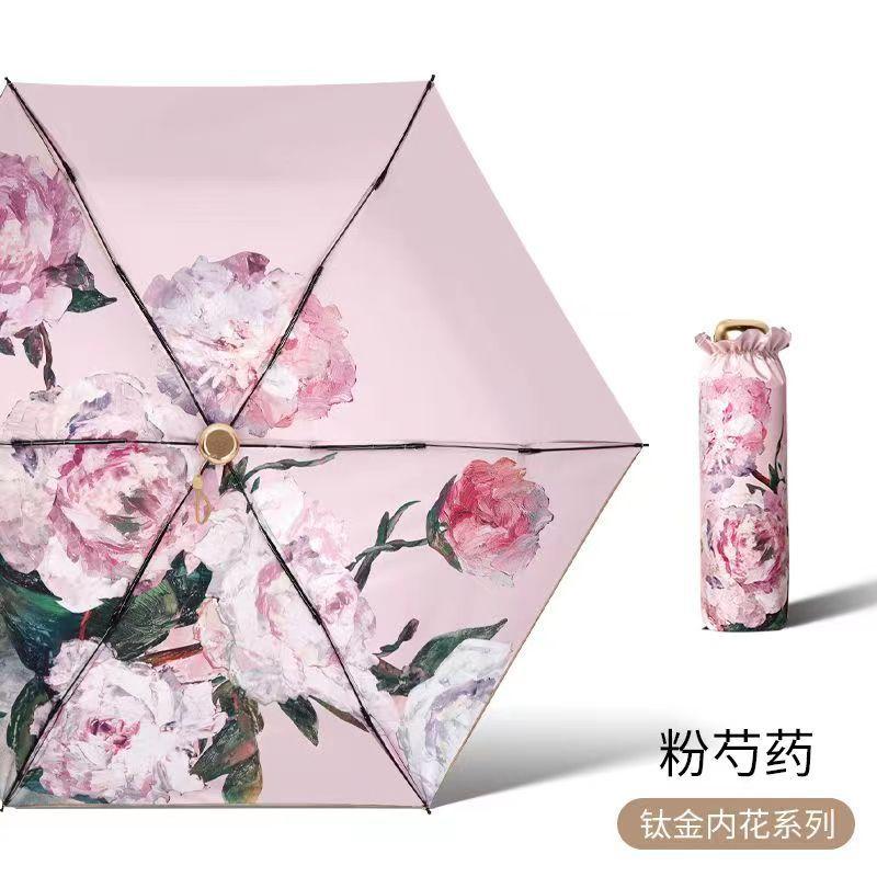 New UV protection sun umbrella flat 60% portable small sunscreen parasol oil painting female folding umbrella dual purpose