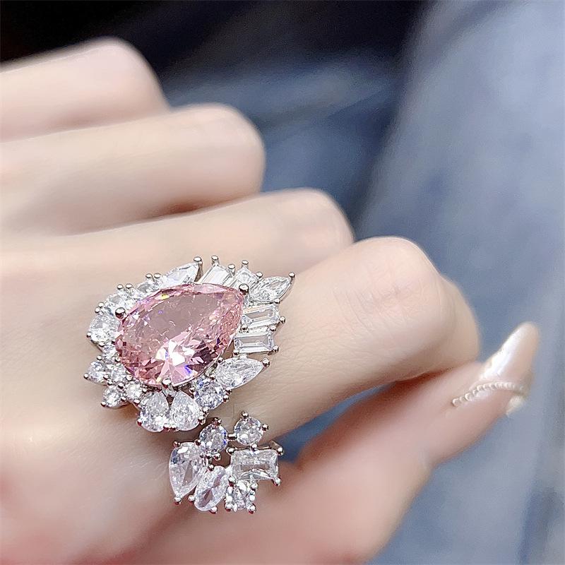 Colorful Gem High Carbon Diamond Women s Adjustable Luxury Ring, Full Diamond Sweet Gift Adjustable