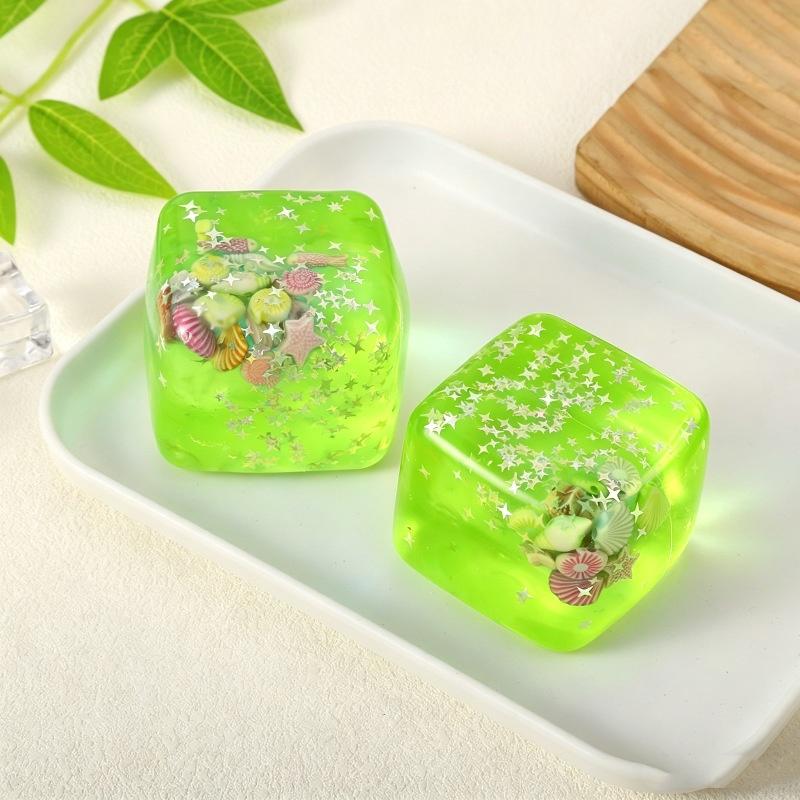 Clear Square Ocean Stress Relief Fidget Toy Glitter Sequins Seashell Inlay for Office Desk Decoration Adult Use